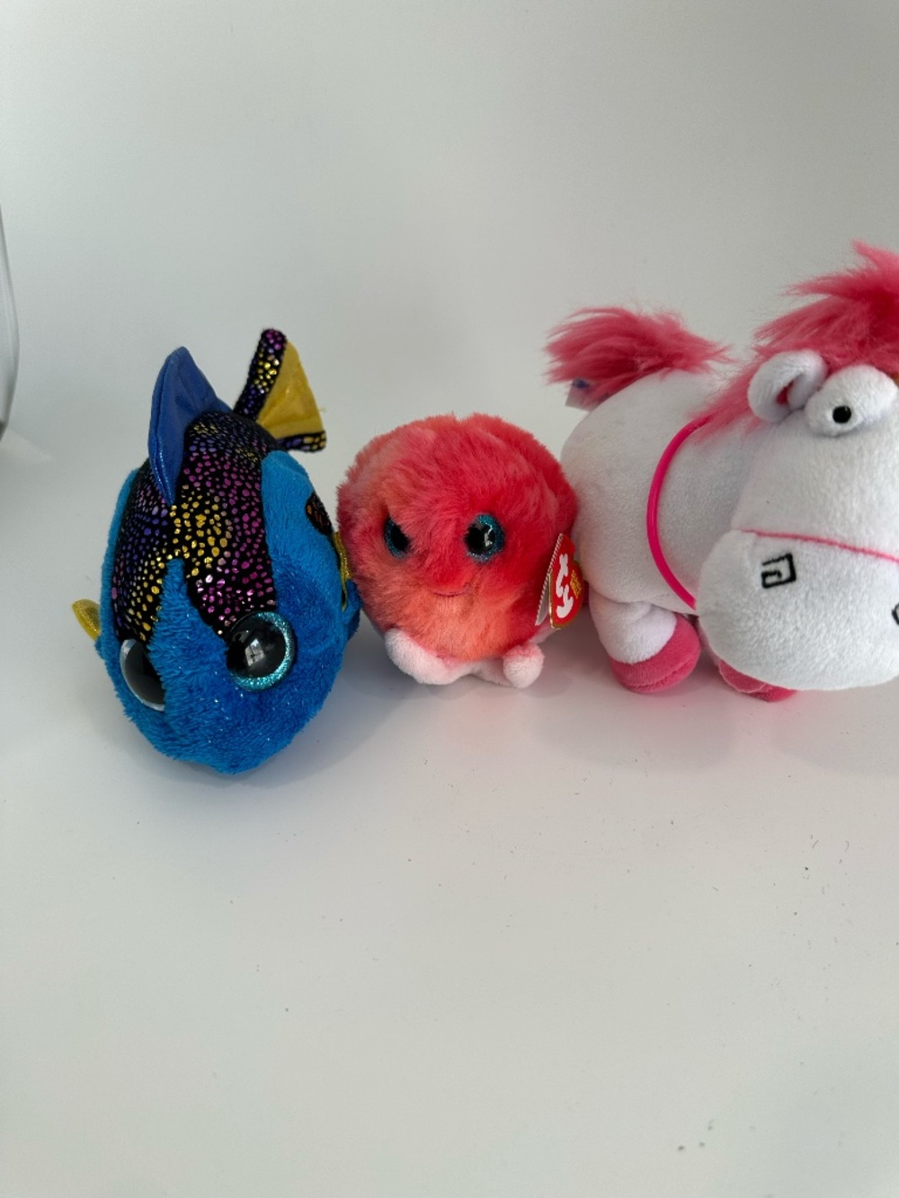 TY Beanie Boos Aqua Fish Sheldon Octopus Fluffy Unicorn 3-Piece Bundle